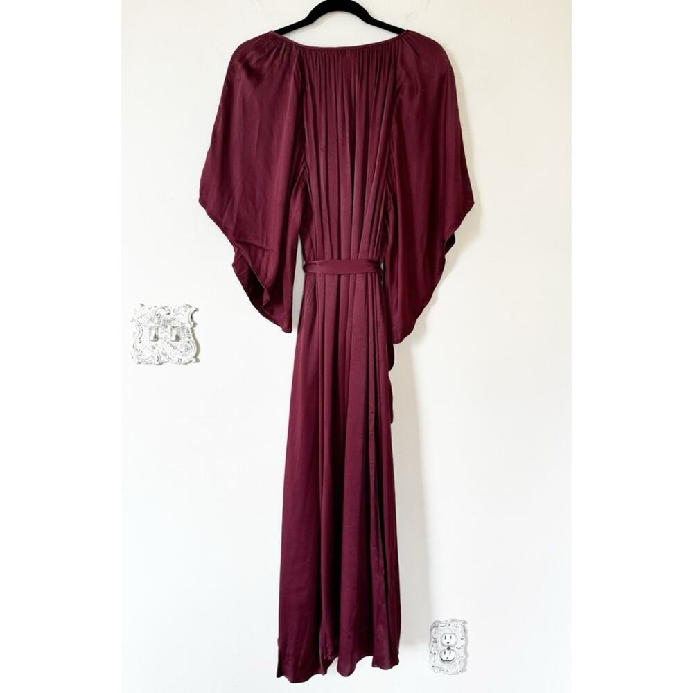 Anthropologie Cecile Wine Kimono Sleeve Satin Draped Maxi Dress Tie Waist S - Picture 10 of 13